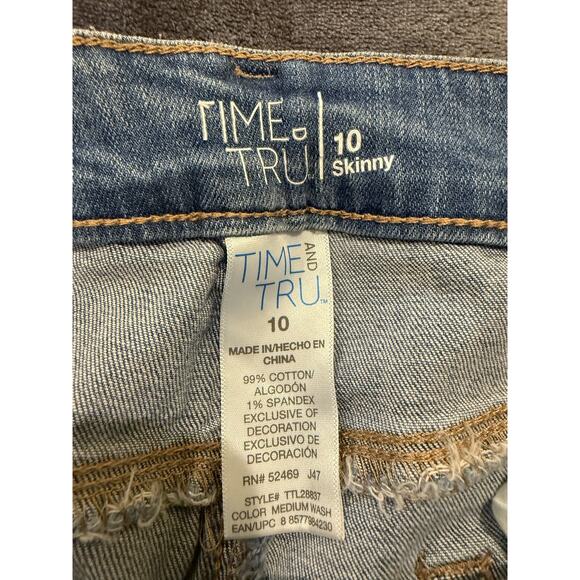 Time and Tru Skinny Jeans Womens 10 Floral Embroidered Distressed Denim Pants - Picture 7 of 11